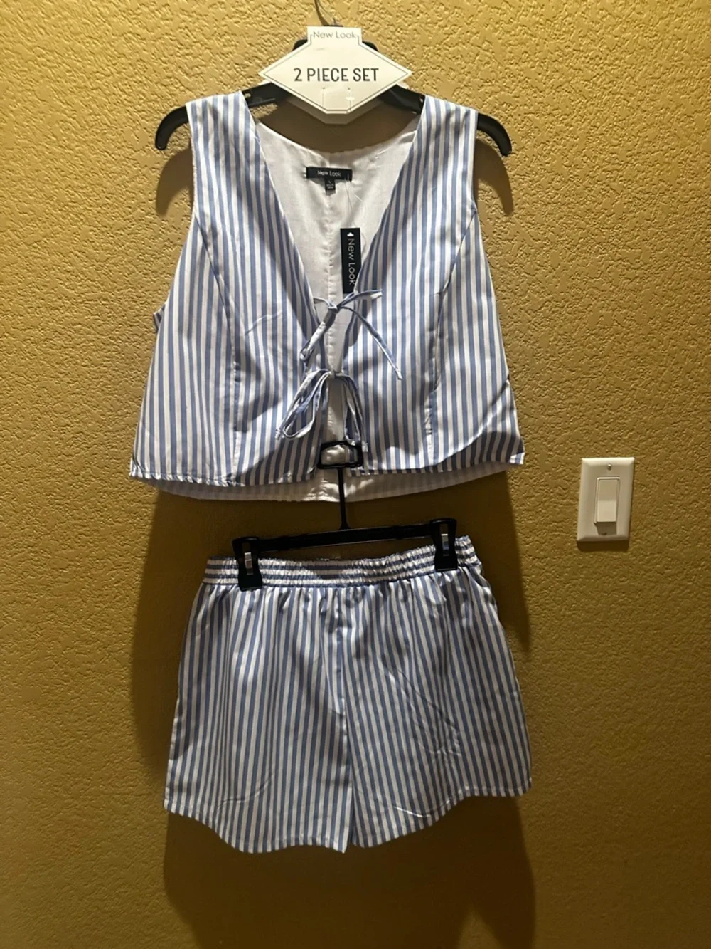 New Look Blue & White Striped Tie-Front Short Set